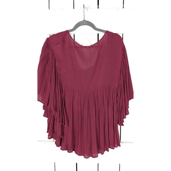 Embroidered floral gauzy bib bell sleeve caftan top - Picture 4 of 6